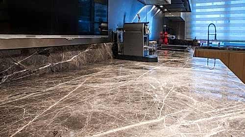 Perla Brown and Affumicato Residence																						 Residence Bathroom Kitchen Flooring Table Fireplace								 Perla Brown Affumicato Coffee Dream TEM 147							
														