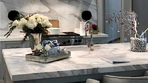 Holidays Christmas Show House																						 House Kitchen Table								 Calacatta Lucina Bluette							
														