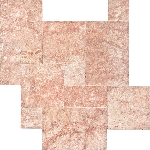 Red																							 French Pattern Tumbled Travertine and Marble Antique Collection																					